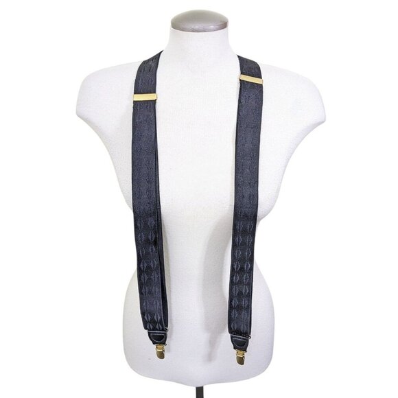 Vintage CAS West Germany Suspenders Clips Black Satin Mens Formal - Picture 1 of 4